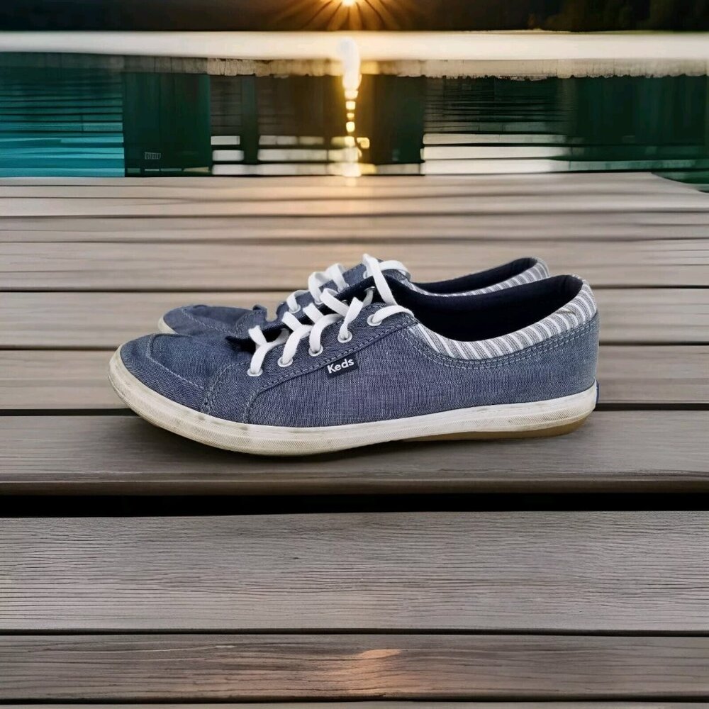 ✅Keds Blue Jean Canvas Classic Lace Up Sneakers Womens 7.5 Casual Shoes WF63018